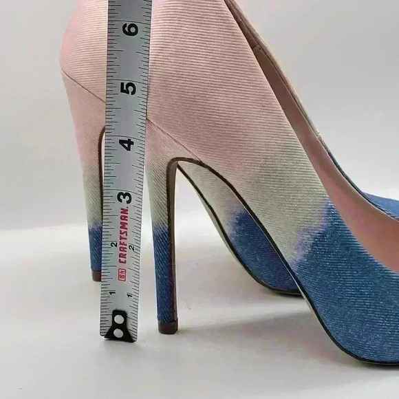 ShoeDazzle High Heels Pumps Denim Size 7.5 Light BLUE SOFT PINK Stiletto Pointed - Picture 11 of 12